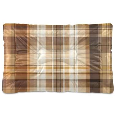 Imagem de Wassud Cama de cachorro xadrez marrom grande para cães ao ar livre tapete lavável para animais de estimação cama de gato para dormir viagens 91 x 61 cm