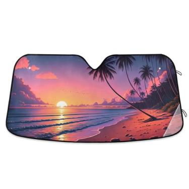 Imagem de Qilmy Para-brisa de carro, lindo cenário de praia, protetor de viseira dobrável mantém a frescura bloqueia raios UV e acessórios para proteger carros, SUVs, caminhões-(L) 640