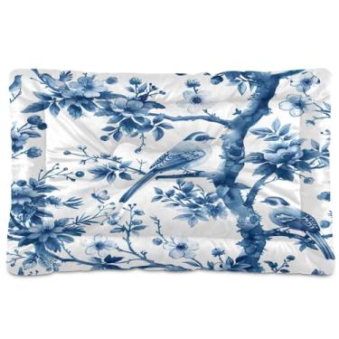 Imagem de Wassud Cama de cachorro com ilustração de pássaro azul, cama para cães pequenos, tapete lavável para animais de estimação, cama de gato para dormir, viagens, 45 x 61 cm