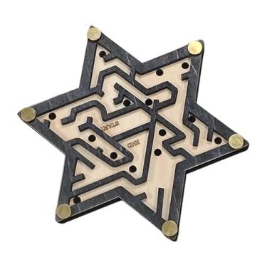 Imagem de Almencla Jogo de tabuleiro labirinto de madeira, brinquedo educativo de equilíbrio, quebra-cabeça de labirinto de bolinhas de gude, brinquedo de lógica para, Hexágono