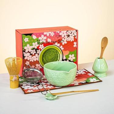 Imagem de Conjunto de Chá Matcha com Flores Cerejeira Estilo Japonês Tigela Cerâmica Borda Caixa Baiben Li Alto Luxo Manufatura Exquisita Ideal para Entusiastas