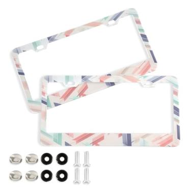 Imagem de Wassud Arrows Moldura para placa de licença com parafusos, 2 pacotes de molduras decorativas de etiqueta de carro de alumínio, acessórios universais de carro para mulheres e homens