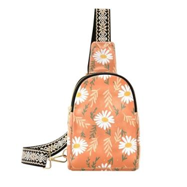Imagem de CEBUGI White Daisies pequena bolsa tiracolo feminina de couro, pochete transversal para trilhas, viagens ao ar livre