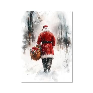 Imagem de Impressão de pôster de arte de parede retrô de Natal Papai Noel alce paisagem de inverno imagens de Natal para bar em casa pub cozinha café loja decoração de férias (SKU10,16x24") = (40 x 60 cm), sem