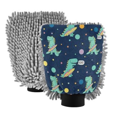 Imagem de STAYTOP Luvas de lavagem de carro de dinossauro de desenho fofo, 2 peças, luvas de microfibra de chenille, sem arranhões, panos de esponja de lavagem ultra absorventes para carros, limpeza doméstica