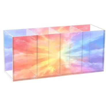 Imagem de CEBUGI Porta-lápis de acrílico com 4 compartimentos, organizador de lápis transparente, suporte de pincel de maquiagem com fundo colorido, para armazenamento em mesa de escritório em casa