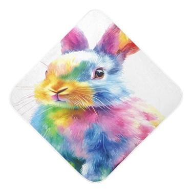 Imagem de Burbuja Toalha de banho de coelho colorido para bebês - Toalha com capuz de musselina macia e absorvente para recém-nascidos, 76 x 76 cm