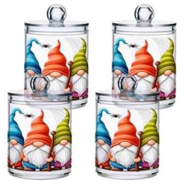 Imagem de STAYTOP 4 frascos de boticário com dispensador Qtip para banheiro com etiquetas – Recipiente de armazenamento Qtip de plástico transparente para bola de algodão, cotonete, grão de café e gnomos de