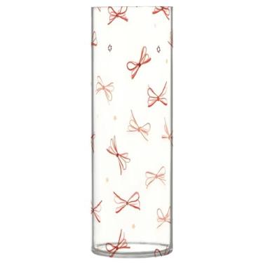 Imagem de CEBUGI Vaso de flores com laço, 10 x 30 cm, vaso cilíndrico para flores, vaso transparente inquebrável para decoração de casa de festa de casamento