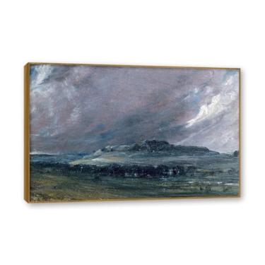 Imagem de Moldura de teca. Arte em tela romantismo estilo constable (paisagem 52), pintura de paisagem inglesa emoldurada, decoração de parede elegante para sala de estar escritório. 40 x 60 cm - 15,8 x 23,7