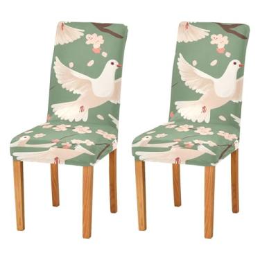 Imagem de xigua Capas de cadeira de flores de cerejeira e pombas brancas, 4 peças, capas elásticas laváveis para cadeira de cozinha, protetor de assento removível para festas de fim de ano, cozinha, hotel, sala