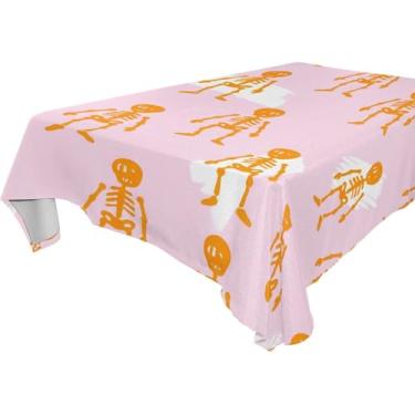 Imagem de Burbuja Esqueleto laranja em toalha de mesa rosa, toalha de mesa quadrada anti-rugas grossa para decoração de jantar, cozinha, festa, 152 x 152 cm