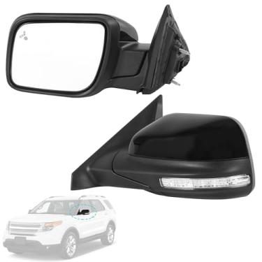 Imagem de Substituição do espelho do lado esquerdo para Ford Explorer 2012-2019 Vidro espelhado ajustável com função aquecida, seta e luz de poça, conector de 9 pinos com tampa preta do lado do motorista GB5Z1
