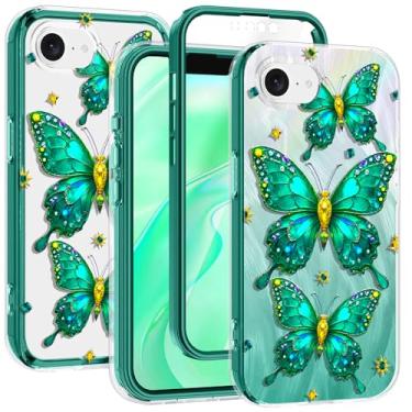Imagem de Rancase Capa para iPhone 16e com protetor de tela, design de borboleta transparente, cartão de glitter fosco removível, amortecedor rígido de policarbonato e TPU à prova de choque, capa de telefone