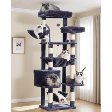 Imagem de Gitelsnour Árvore para gatos, torre de gato para gatos grandes com 2 plataformas grandes, 2 cestas, condomínio e brinquedos, postes arranhadores de gato de 160 cm para gatos internos, cinza esfumaçado
