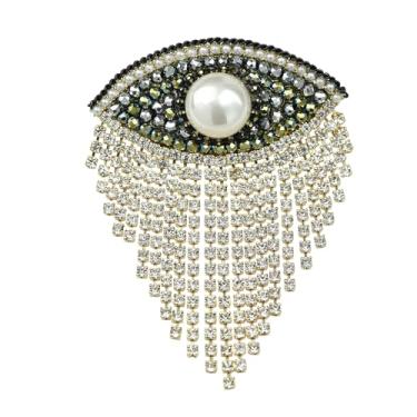 Imagem de YYBONNIE Broche de olho turco com corrente de cascata de strass, broche de lapela boêmio para festa de casamento, corpete de olho vintage feito à mão, Large, Latão Resina, Zircônia cúbica