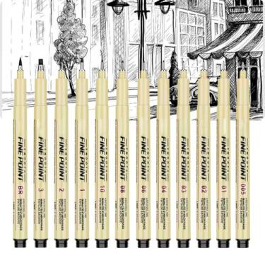 Imagem de Kit 12 Caneta Nanquim Profissional Brush Letter Desenho Artístico Mang