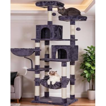 Imagem de Heybly Árvore para gatos, condomínio de torre para gatos de 178 cm de altura com brinquedo para gatos grandes internos, móveis de casa de gatos com poleiro de pelúcia acolchoado, rede aconchegante e