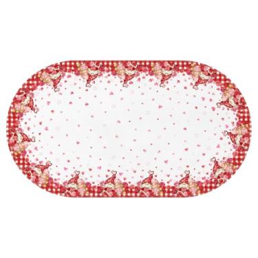 Imagem de Kuyuayee Toalha de mesa oval para Dia dos Namorados, 152 x 250 cm, à prova d'água, gnomos do amor, coração, toalha de mesa lavável para festa de Dia dos Namorados, piquenique, jantar, decoração de