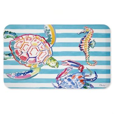 Imagem de Tapete antifadiga com pinceladas, vida marinha em listras, tapete ergonômico acolchoado para cozinha e pé com suporte antiderrapante, tapete confortável ecológico, design de Paul Brent, 76 cm x 45 cm