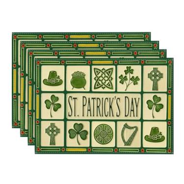 Imagem de Artoid Mode Jogo americano Celtic Cross Shamrocks Harpa Dia de São Patrício, conjunto de 4, tapetes de mesa de primavera irlandeses sortudos 30,5 x 45,7 cm para decoração de festa, cozinha, jantar