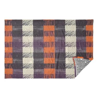 Imagem de CEBUGI Cobertor de travesseiro xadrez de Halloween 2 em 1 cobertor aconchegante de flanela para viagem com bolsa macia 165 x 139 cm fronha para viagens de trem de avião