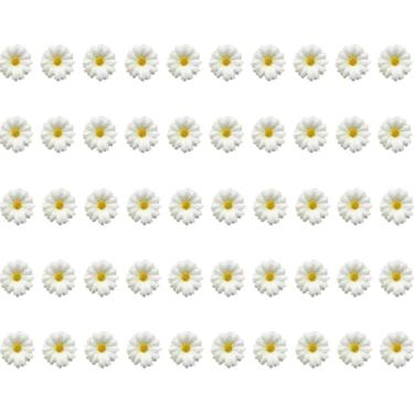 Imagem de Bairdish 50 peças de mini flores falsas de seda pequenas margaridas falsas a granel para artesanato, flores de feltro 3D, cabeças de girassol artificiais soltas para artesanato faça você mesmo