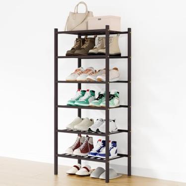 Imagem de Smiry Sapateira, organizador de sapatos de bambu pequeno de 6 camadas, prateleira empilhável de madeira para armário, entrada, entrada da porta da frente, marrom