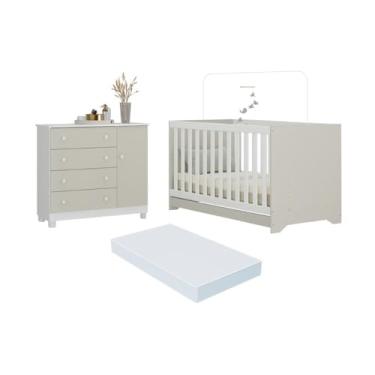 Imagem de Berço Americano 3 em 1 com Colchão Incluso e Cômoda 1 Porta 4 Gavetas Allegra Multimóveis Mp4696 Branco/off White
