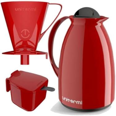 Imagem de Garrafa termica para cafe pratica, filtro, acucar e colher, completa