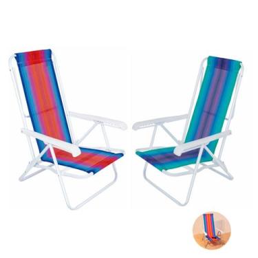 Imagem de Kit 2 Cadeira Reclinável 8 Posições Aço Listrada Para Praia Piscina Ca