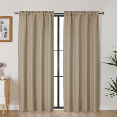 Imagem de Lecloud Cortinas de camelo Bessie 182 cm de comprimento, 2 peças, cortinas de sala de estar texturizadas de linho falso para decoração de quarto, cortinas de janela para sala de jantar, cada painel
