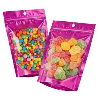 Imagem de 100 sacos Mylar de 15 x 21,7 cm para armazenamento de alimentos, saco à prova de cheiro com janela resselada, embalagem de alumínio vertical saco de doces liofilizado sacos de armazenamento de