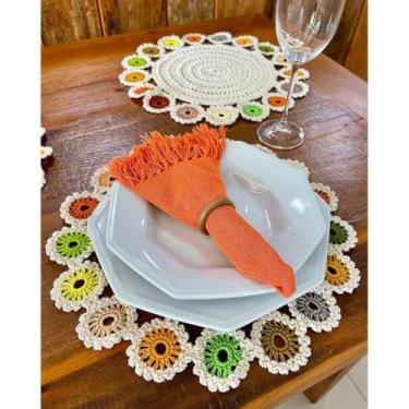 Imagem de Sousplat Bandeja 37cm Barbante Fino Moeda Colorida Crochê (Tons de Inverno)