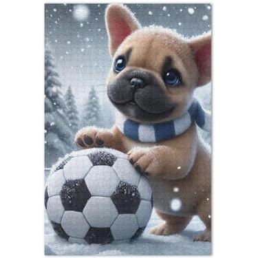 Imagem de Quebra-cabeça de cachorro fofo buldogue filhote de cachorro 500 peças para adultos presentes de elefantes brancos difíceis flores pintura animal, 51 x 35 centímetros