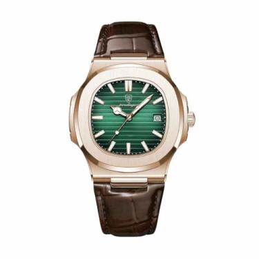 Imagem de Relógio de pulso de luxo Dourado com verde aço inox pulseira de couro Classico, moda casual, social, executivo