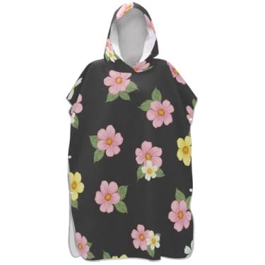 Imagem de Joisal Poncho de surfe de secagem rápida para adultos roupão de banho com capuz toalha de banho flores pastel unissex poncho adulto com capuz