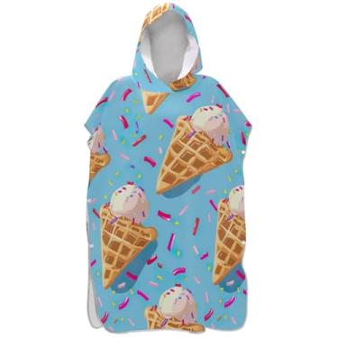 Imagem de Joisal Poncho de surfe trocador de roupão adultos praia banho com capuz toalhas reutilizáveis femininas ponchos com capuz fofo sorvete azul
