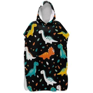 Imagem de Joisal Lindo roupão de dinossauro de desenho animado preto para adultos poncho de surfe ponchos femininos absorventes com capuz toalha de natação fofo
