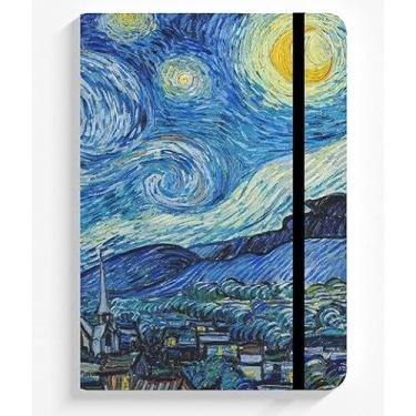 Imagem de Caderno de desenho 21 x 14 cm - Com temas artísticos clássicos, capa dura sem linhas quadriculadas, papel de alta gramatura, adequado para artistas, estudantes e colecionadores de arte. (Noite estrelada,>> COM<< pauta (para ESCREVER))