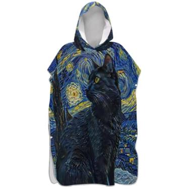 Imagem de Joisal Poncho de surfe para adultos trocador de roupas de banho de praia com capuz reutilizáveis poncho masculino com capuz gato preto noite estrelada
