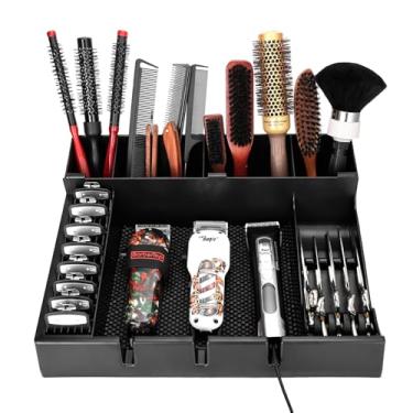 Imagem de Estação de aparador de barbeiro, bandeja removível de 38 x 30 x 11 cm com compartimentos dedicados para cortadores e protetores e compartimentos para barbeiro, salão de beleza e acessórios para casa