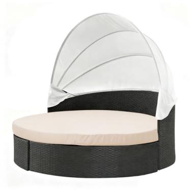 Imagem de Thankyall Capa de almofada para sofá ao ar livre, capa de cama redonda impermeável de 167 cm com elástico, capa de substituição para sofá-cama, almofada redonda para uso externo, apenas capa (bege)