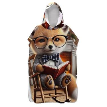 Imagem de TSENQUE Poncho de surfe para adultos trocador de roupa de praia com capuz toalha de banho leve unissex adulto poncho com capuz vintage raposa amarelo