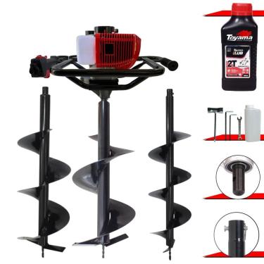 Imagem de Trado Perfurador de Solo Máquina Fura Terra Anmax GD520B À Gasolina 2T 52cc 2,2HP 7.000rpm + Brocas 80x20, 80x25 e 80x30 + EXTRA ÓLEO TOYAMA 2T