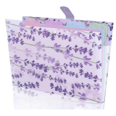 Imagem de Pasta organizadora expansível com padrão - Organizador de documentos sanfonado com 5 bolsos e etiquetas, à prova d'água tamanho A4/carta para escola, escritório, casa (lavanda)