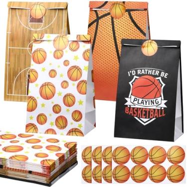 Imagem de Marspark Pacote com 24 sacos de presente de basquete com adesivos para decoração de festa temática esportiva, suprimentos de celebração de jogos