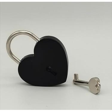 Imagem de Cadeado de baú do tesouro, cadeado de metal em forma de coração com chave para segurança de caixa de joias, bolsa, armário e diário