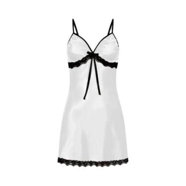 Imagem de Camisola De Seda Imitação De Renda Para Mulheres Vestido De Dormir Com