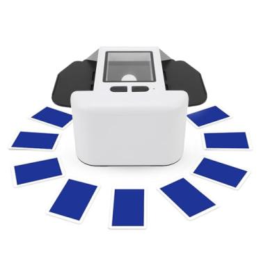 Imagem de Heayzoki Embaralhador de Cartas Automático, Máquina de Embaralhamento Elétrica para 2 Baralhos, Máquina de Embaralhamento de Cartas Recarregável de 2000mAh para Viagens Em Casa Skip Bo (Branca)